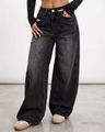 Women Mid-Rise Wide Jeans - Black