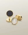 Men Gold-Plated Mother of Pearl & Onyx Evening Cufflinks