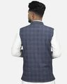 Men Checked Mandarin-Collar Sleeveless Nehru Jacket - Blue