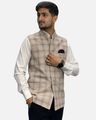 Men Checked Mandarin-Collar Sleeveless Nehru Jacket