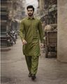 Cotton Pathani Kurta & Salwar Set - Green