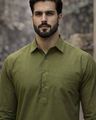 Cotton Pathani Kurta & Salwar Set - Green
