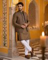 Embroidered Regular Fit Kurta with Pyjamas & Jacket Set