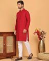 Men Embroidered Chikankari and Sequence Kurta with Pyjama - Red