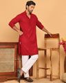 Men Embroidered Chikankari and Sequence Kurta with Pyjama - Red