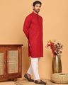 Men Embroidered Chikankari and Sequence Kurta with Pyjama - Red