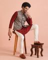 Men Floral Printed Kurta Jacket Churidar Set