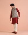 Men Floral Printed Kurta Jacket Churidar Set