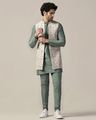 Men Printed Jacket Kurta Churidar Set