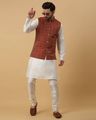 Men Geometric Printed Nehru Jacket - Maroon