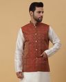 Men Geometric Printed Nehru Jacket - Maroon