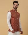 Men Geometric Printed Nehru Jacket - Maroon