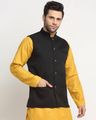 Men Mandarin Collar Nehru jacket with Insert Pockets - Black