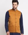 Men Mandarin Collar Nehru jacket with Insert Pockets - Mustard