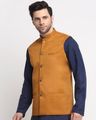 Men Mandarin Collar Nehru jacket with Insert Pockets - Mustard