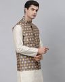 Geometric Print Sleeveless Nehru jacket