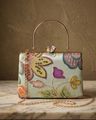 Women Floral Embroidered Box Clutch with Detachable Chain
