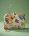Women Floral Embroidered Box Clutch with Detachable Chain