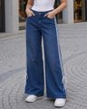 Shein Contrast Stripes Fly With Button Closure Mid Wash Jeans