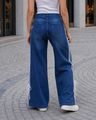 Shein Contrast Stripes Fly With Button Closure Mid Wash Jeans