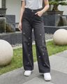 Shein Fly With Button Closure Bow Embroidered Mid Wash Jeans - Black