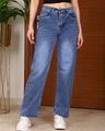 Shein Straight Fit Full Length Fly With Button Closure Mid Wash Jeans