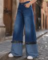 Shein Women Adjustable Buckle Belt Detail Mid Wash Jeans