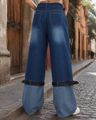 Shein Women Adjustable Buckle Belt Detail Mid Wash Jeans