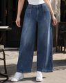 Shein Women Ankle Length Panelled Mid Wash Jeans - Dark Blue