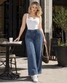 Shein Women Ankle Length Panelled Mid Wash Jeans - Dark Blue