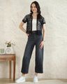 Shein Women Floral Embroidered Scalloped Trim Mid Wash Jeans