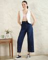 Shein Women Floral Embroidered Scalloped Trim Mid Wash Jeans - Blue