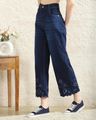 Shein Women Floral Embroidered Scalloped Trim Mid Wash Jeans - Blue