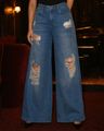 Shein Women Full Length Mid Wash Distressed Jeans