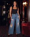 Shein Women Full Length Mid Wash Distressed Jeans