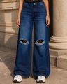 Shein Women Full Length Mid Wash Knee Slit Jeans