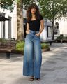 Shein Women Full Length Panelled Mid Wash Jeans