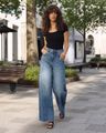 Shein Women Full Length Panelled Mid Wash Jeans