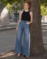 Shein Women Full Length Panelled Mid Wash Jeans - Mid Blue