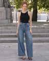 Shein Women Full Length Panelled Mid Wash Jeans - Mid Blue