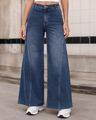 Shein Women Full Length Raw Hem Panelled Mid Wash Jeans