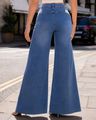 Shein Women Full Length Raw Hem Panelled Mid Wash Jeans - Mid Blue