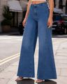 Shein Women Full Length Raw Hem Panelled Mid Wash Jeans - Mid Blue