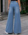 Shein Women Full Length Slit Hem Mid Wash Jeans