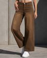 Shein Women Graphic Embroidered Detail Mid Wash Jeans - Dark Brown