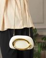Shein Women Metal Accent Detail Clutch with Chain Strap - White