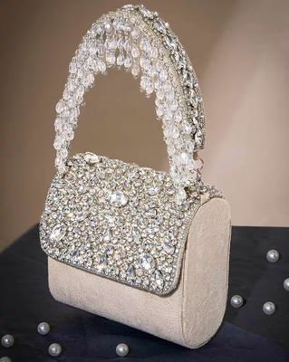 Women Embellished Foldover Clutch with Handle