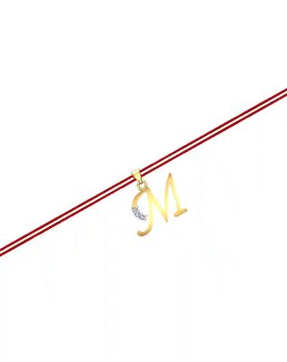 Yellow Gold Alphabet M Diamond Rakhi Pendant