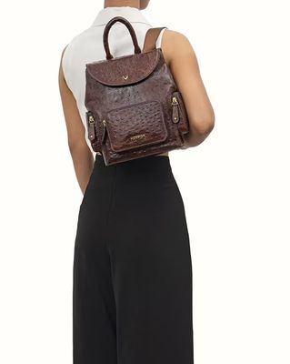 Gatwick-03 Embossed Ostrich Leather Backpack with Adjustable Straps
