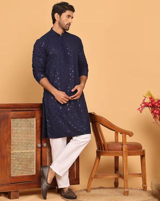 Men Embroidered Chikankari and Sequence Kurta with Pyjama